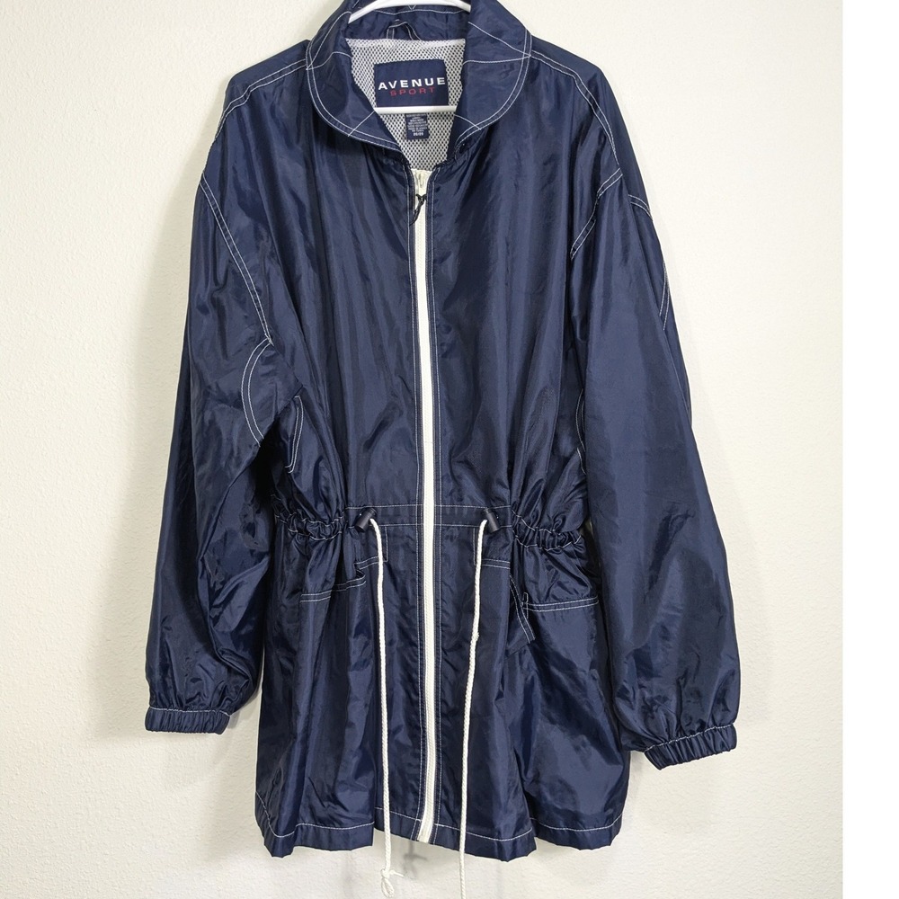 Avenue Sport Navy Blue Full Zip Windbreaker Jacket Plus Size 26/28 Mesh Lined